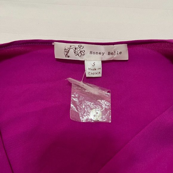 Honey Belle Faux Wrap Hot Pink Elastic Waistband Dress Size S - Picture 11 of 11